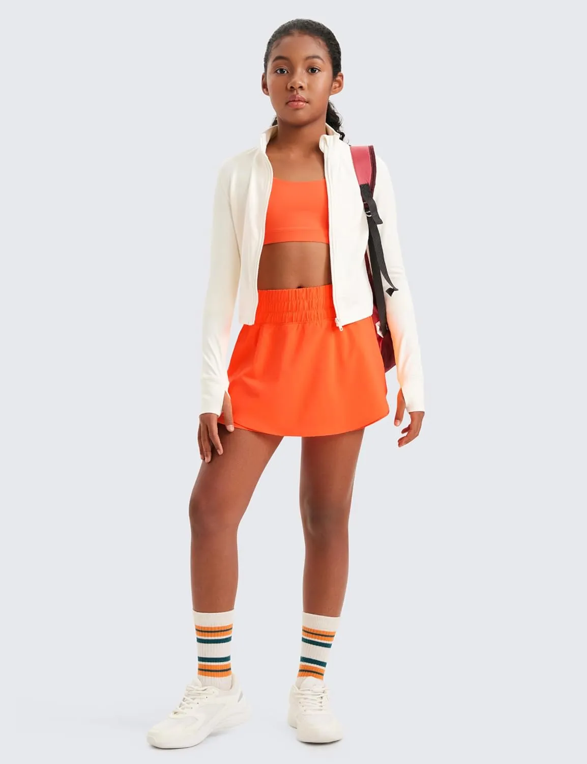 CRZ YOGA Girls Athletic Shorts with Zip Pocket - High Waist Flowy Ruffle Skirt for Workout Running Tennis Teen Kids Liner