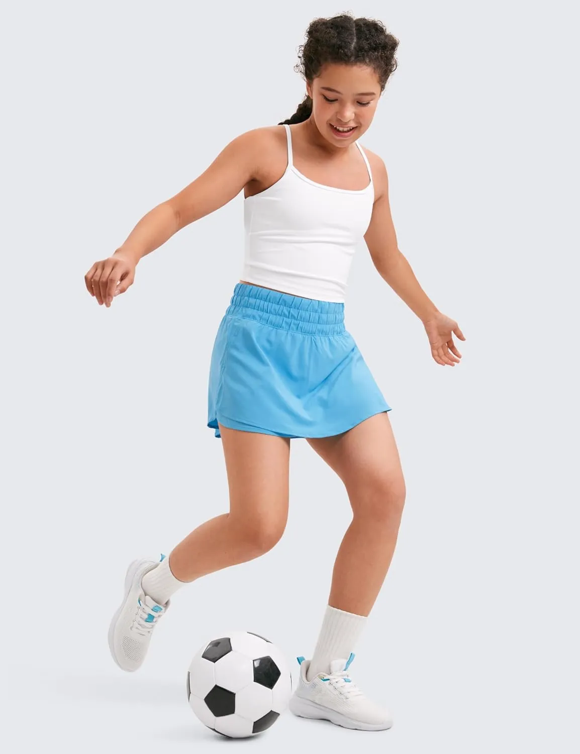 CRZ YOGA Girls Athletic Shorts with Zip Pocket - High Waist Flowy Ruffle Skirt for Workout Running Tennis Teen Kids Liner