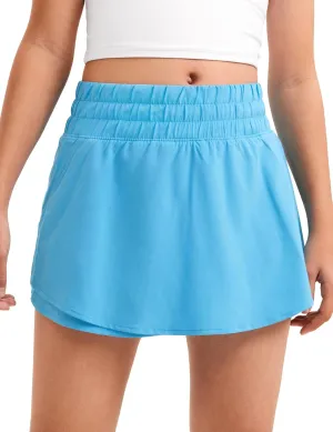 CRZ YOGA Girls Athletic Shorts with Zip Pocket - High Waist Flowy Ruffle Skirt for Workout Running Tennis Teen Kids Liner
