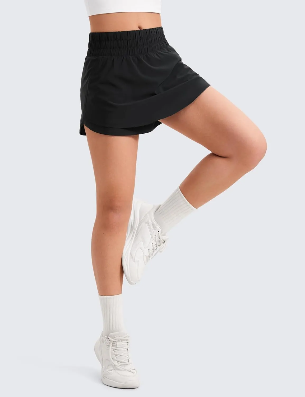 CRZ YOGA Girls Athletic Shorts with Zip Pocket - High Waist Flowy Ruffle Skirt for Workout Running Tennis Teen Kids Liner
