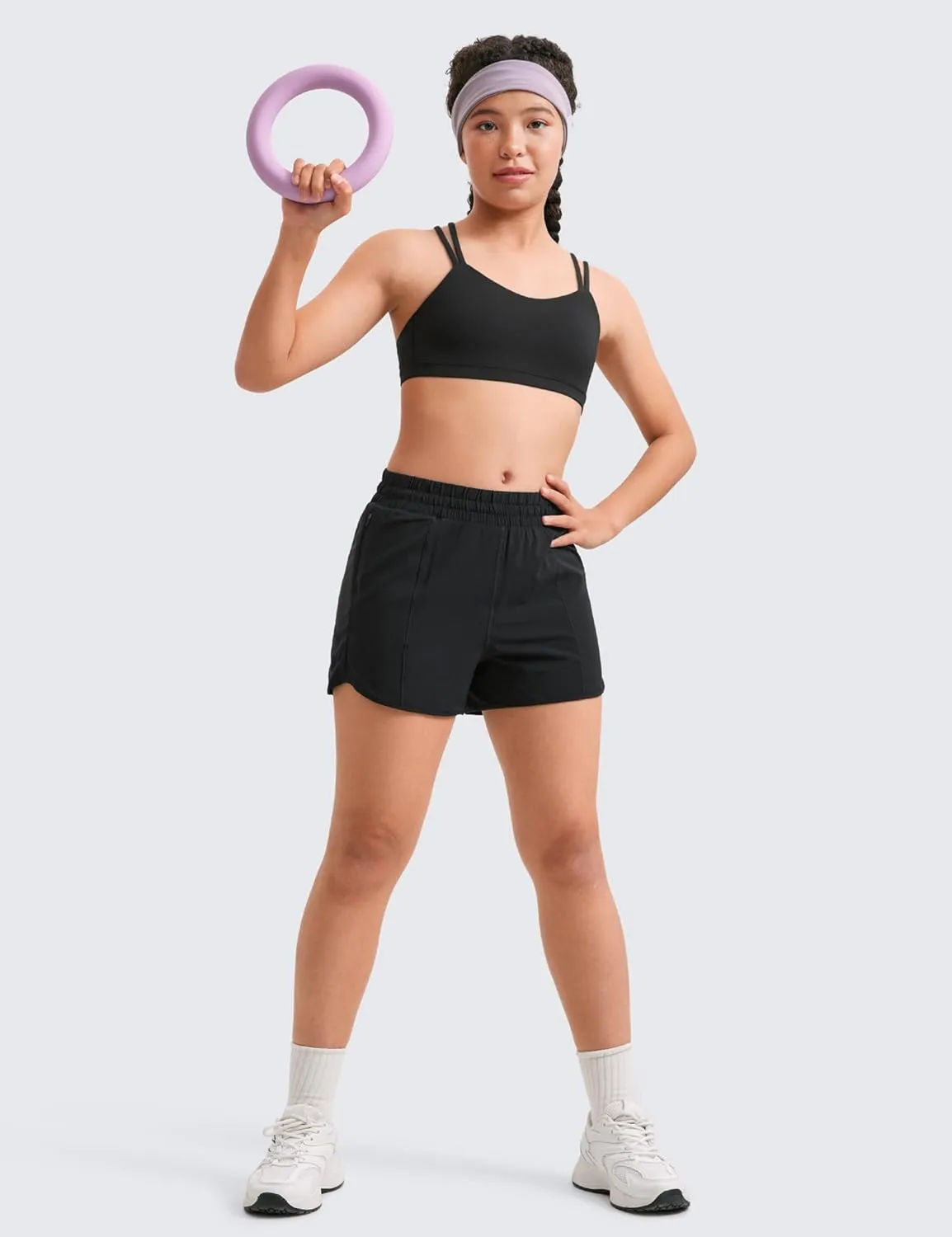 CRZ YOGA Girls Athletic Shorts with Zipper Pocket for Teens Kids Running Workout Casual Tennis Soccer Lightweight Liner