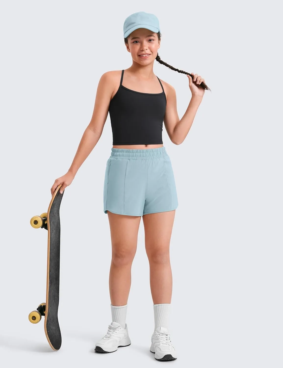 CRZ YOGA Girls Athletic Shorts with Zipper Pocket for Teens Kids Running Workout Casual Tennis Soccer Lightweight Liner