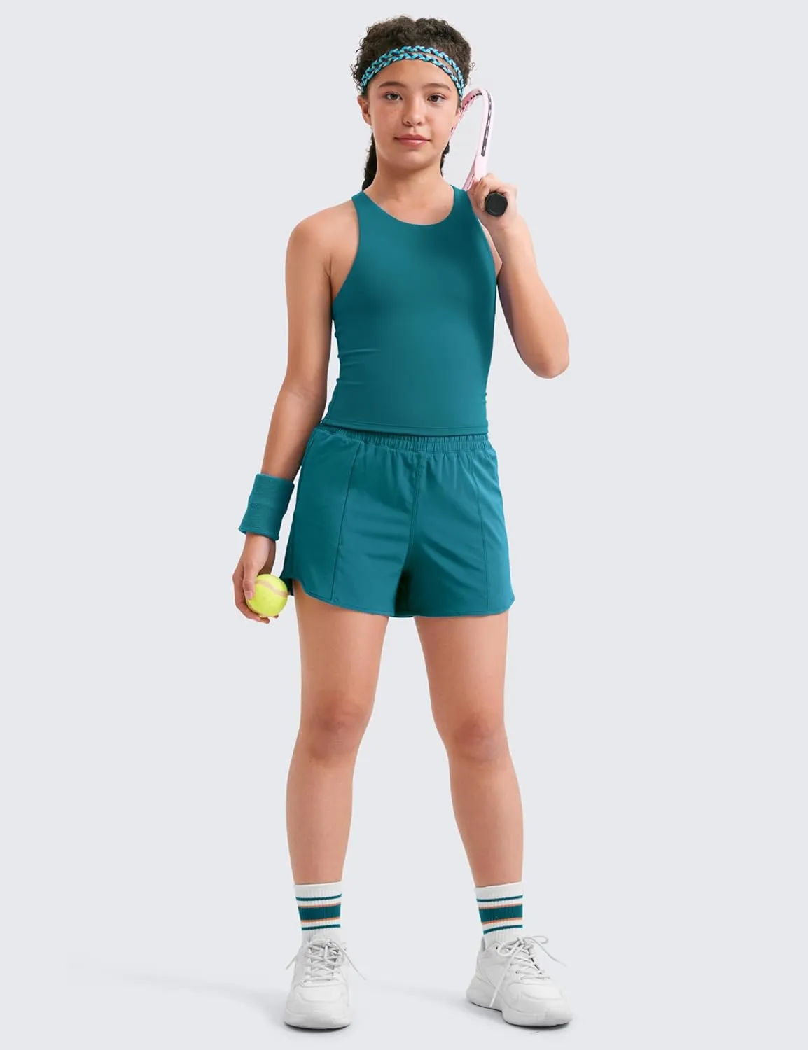 CRZ YOGA Girls Athletic Shorts with Zipper Pocket for Teens Kids Running Workout Casual Tennis Soccer Lightweight Liner