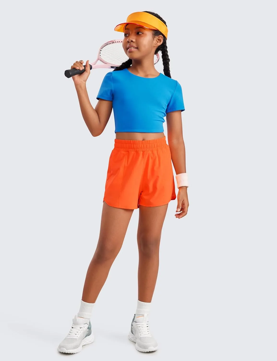 CRZ YOGA Girls Athletic Shorts with Zipper Pocket for Teens Kids Running Workout Casual Tennis Soccer Lightweight Liner