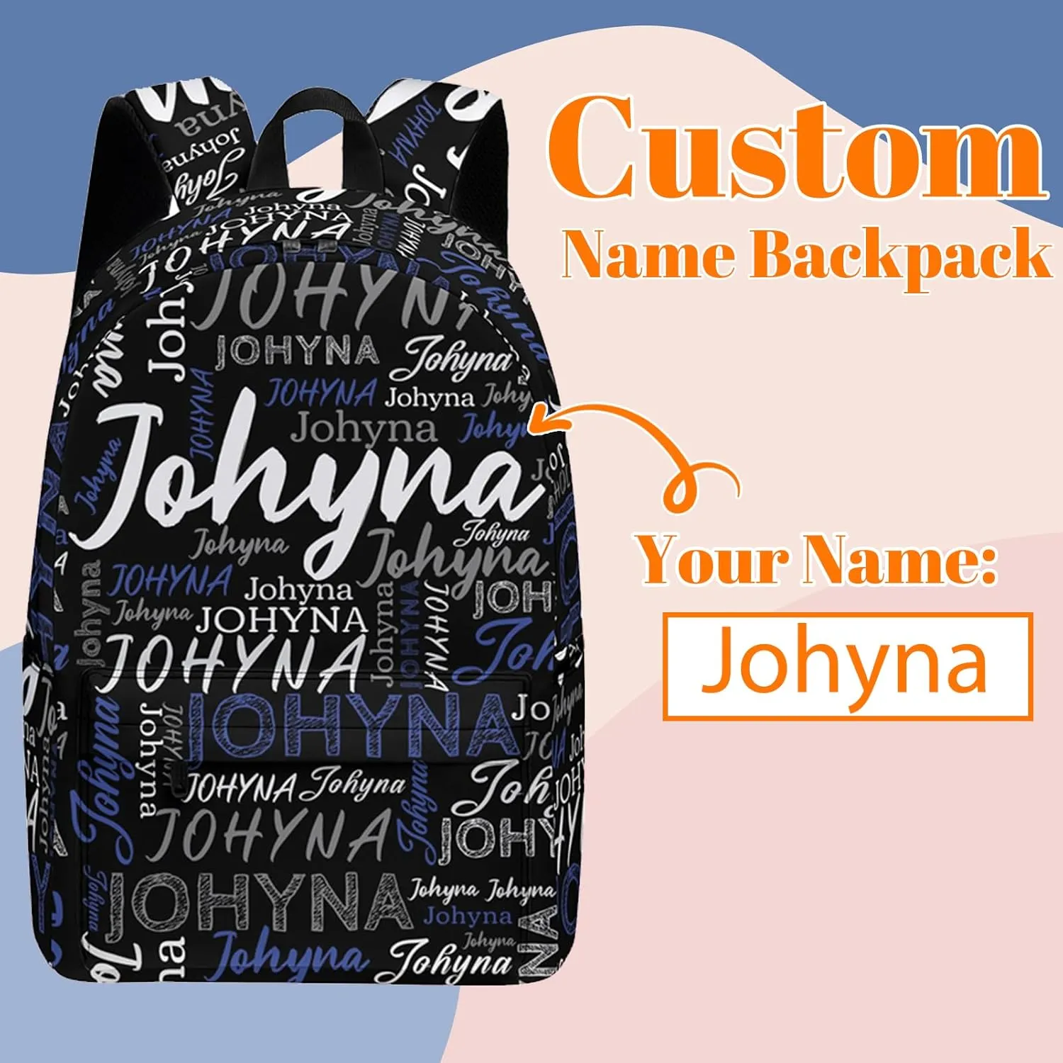 Custom Backpack with Name, Personalized Name School Bag for Boys Girls Men Women, Customized Casual Laptop Backpacks