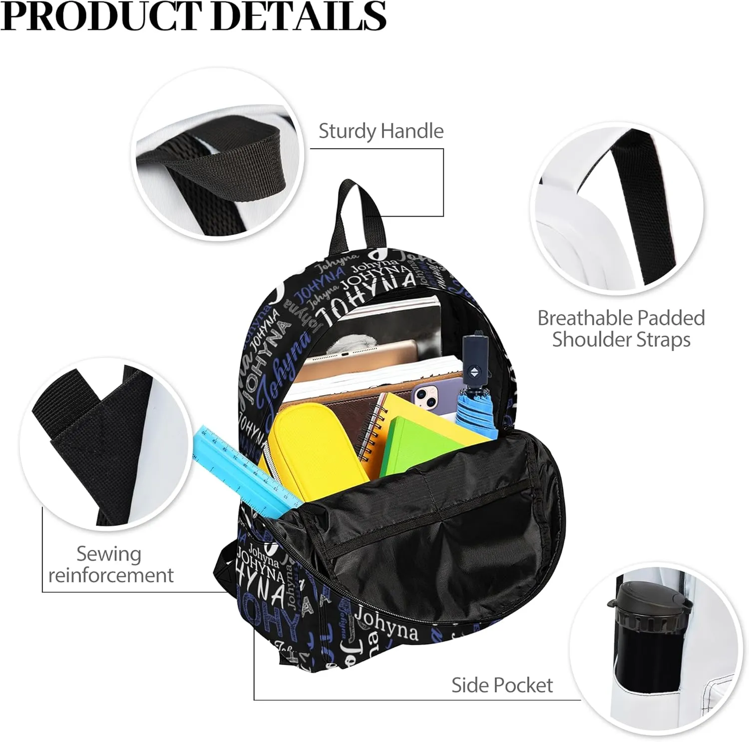 Custom Backpack with Name, Personalized Name School Bag for Boys Girls Men Women, Customized Casual Laptop Backpacks