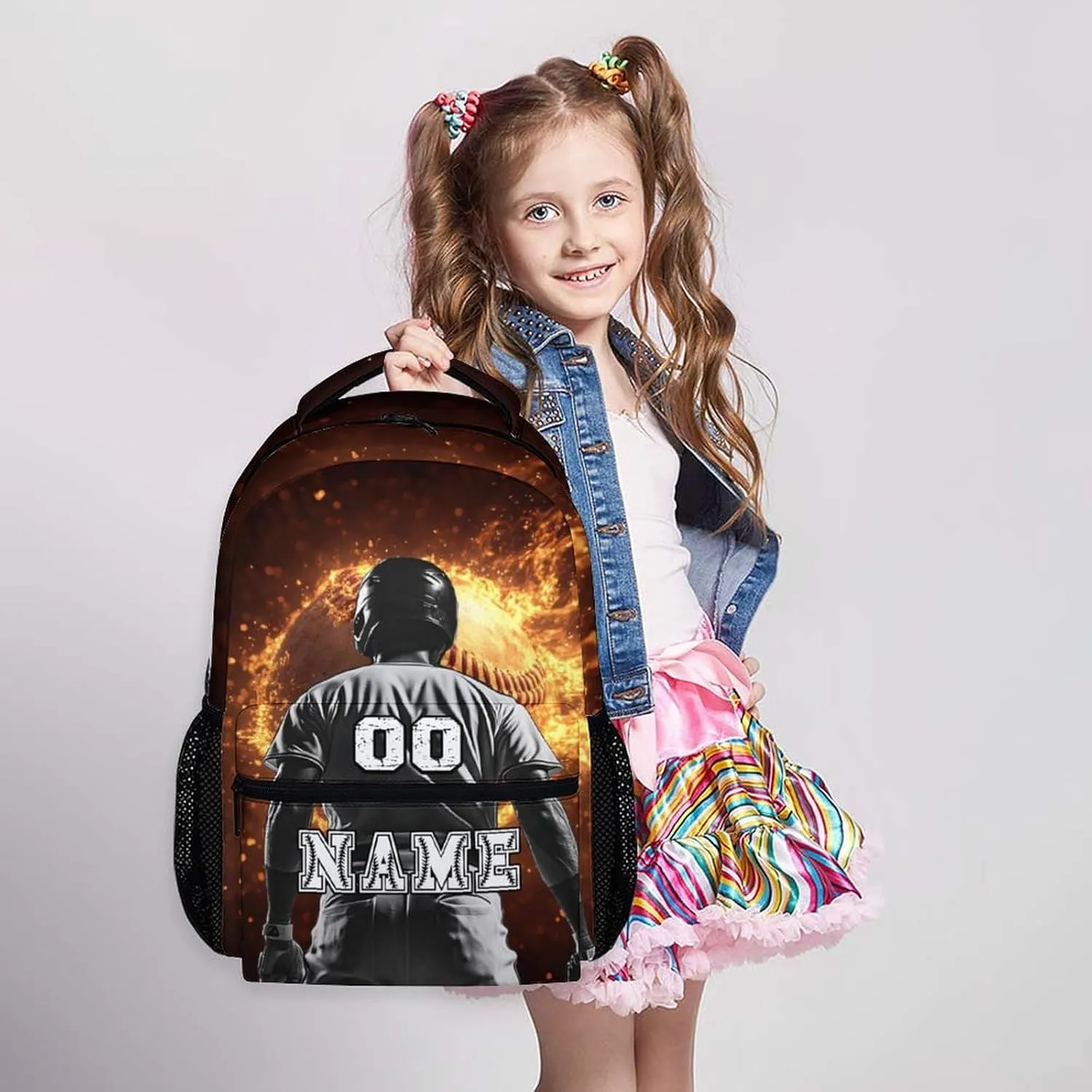 Custom Boys School Backpack, 17" Cool Baseball Backpacks for Preschool Middle School, Schoolbag Gifts for Kids Teens Baseball Lovers, Large Capacity Sports Bookbag Supplies for Travel Elementary