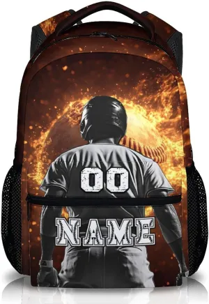 Custom Boys School Backpack, 17" Cool Baseball Backpacks for Preschool Middle School, Schoolbag Gifts for Kids Teens Baseball Lovers, Large Capacity Sports Bookbag Supplies for Travel Elementary