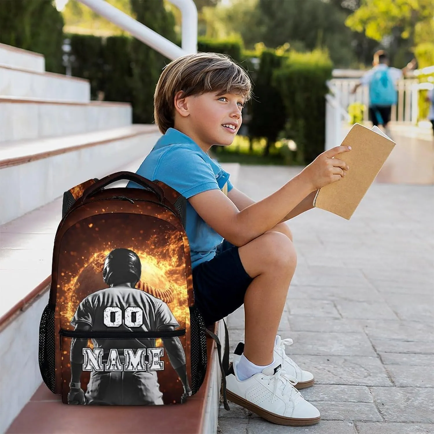 Custom Boys School Backpack, 17" Cool Baseball Backpacks for Preschool Middle School, Schoolbag Gifts for Kids Teens Baseball Lovers, Large Capacity Sports Bookbag Supplies for Travel Elementary