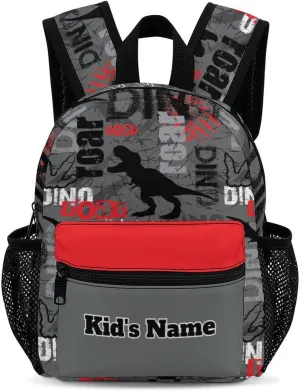 Custom Dinosaur T-Rex Roar Kids Backpacks for Boys Girls Toddler Personalized Kid's Name Text School Bag Customized School Bookbags Kindergarten Daypack for Back to School Travel