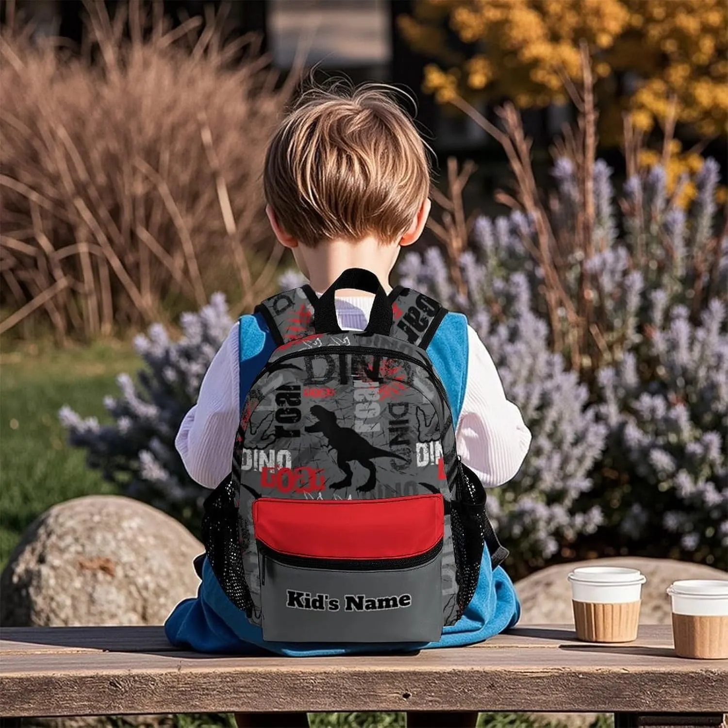 Custom Dinosaur T-Rex Roar Kids Backpacks for Boys Girls Toddler Personalized Kid's Name Text School Bag Customized School Bookbags Kindergarten Daypack for Back to School Travel