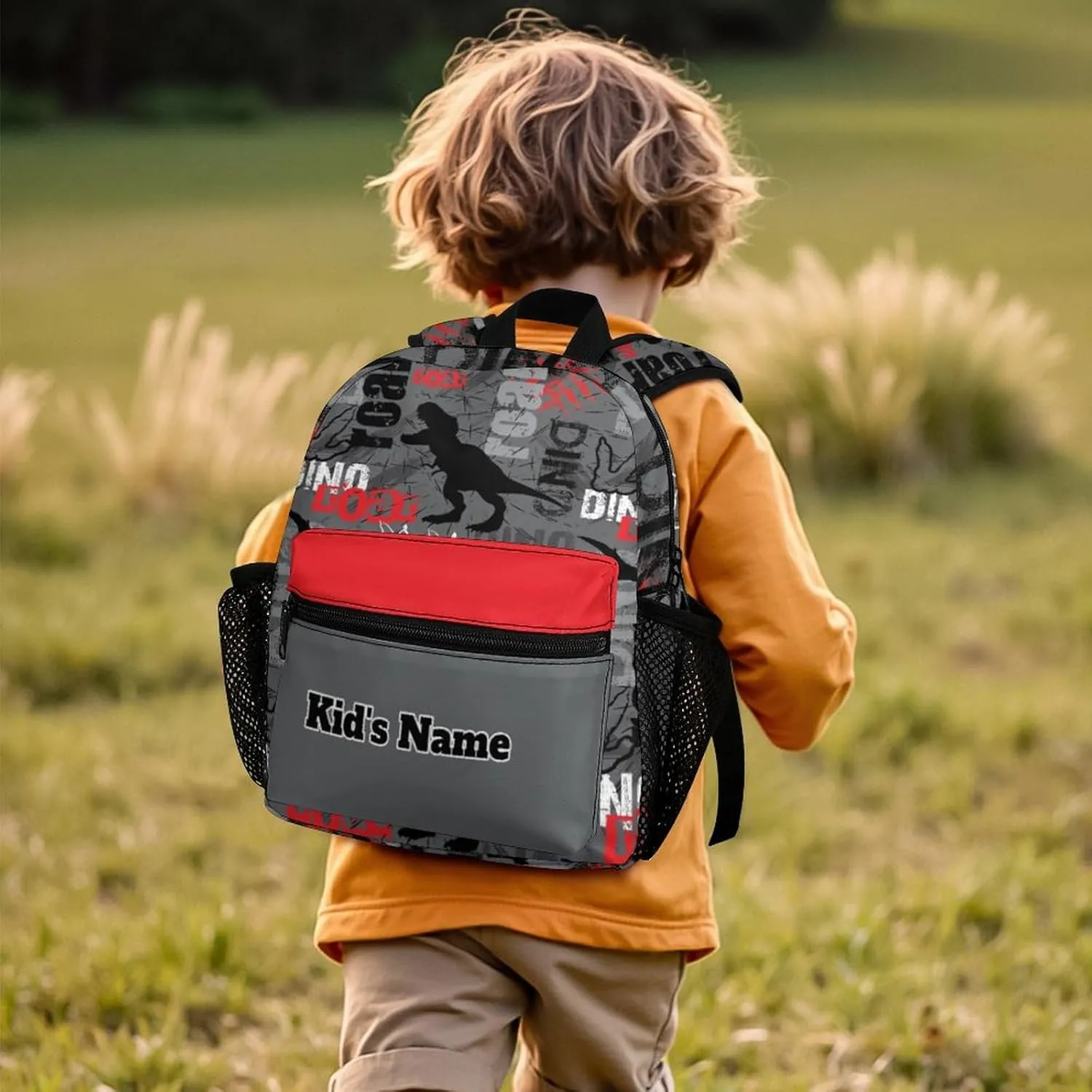 Custom Dinosaur T-Rex Roar Kids Backpacks for Boys Girls Toddler Personalized Kid's Name Text School Bag Customized School Bookbags Kindergarten Daypack for Back to School Travel
