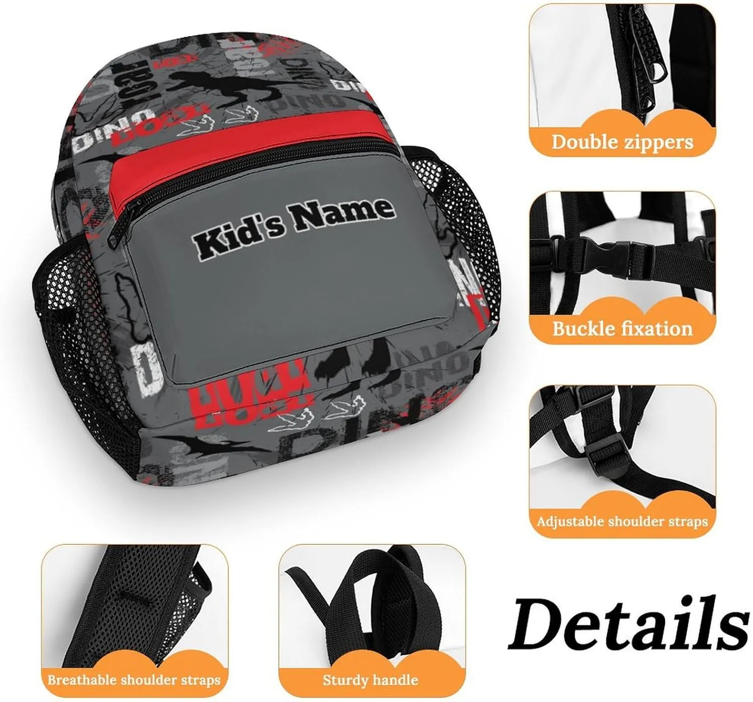 Custom Dinosaur T-Rex Roar Kids Backpacks for Boys Girls Toddler Personalized Kid's Name Text School Bag Customized School Bookbags Kindergarten Daypack for Back to School Travel