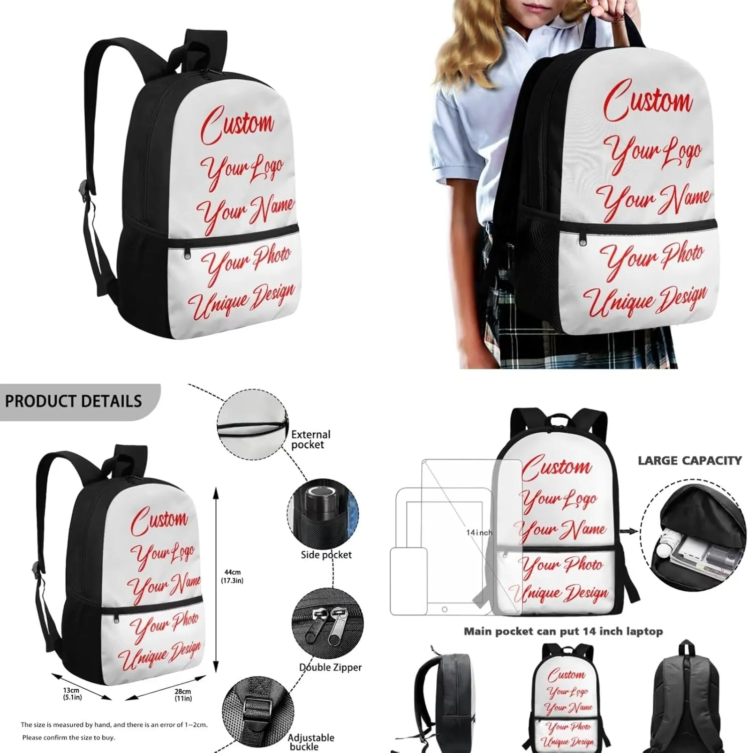 Custom Image Picture Teen Backpacks for Girls Middle School Fashion Shoulder Bag for School Teens Leakproof Freezable Lunch Bag with Strap for School Students