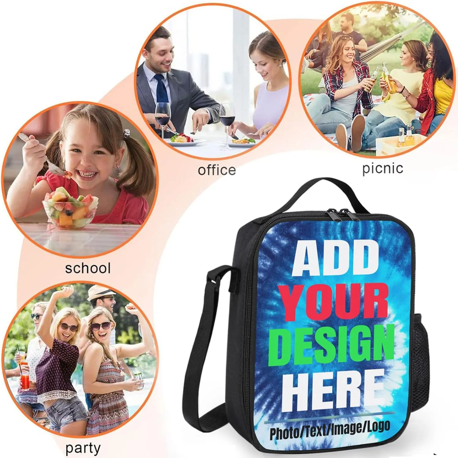 Custom Insulated Lunch Box for Girls Boys, Personalized Insulated Lunch Box with Your Photos Tex, Customized Reusable Lunch Bag Leakproof Cooler Tote Bag for School Office Travel Picnic