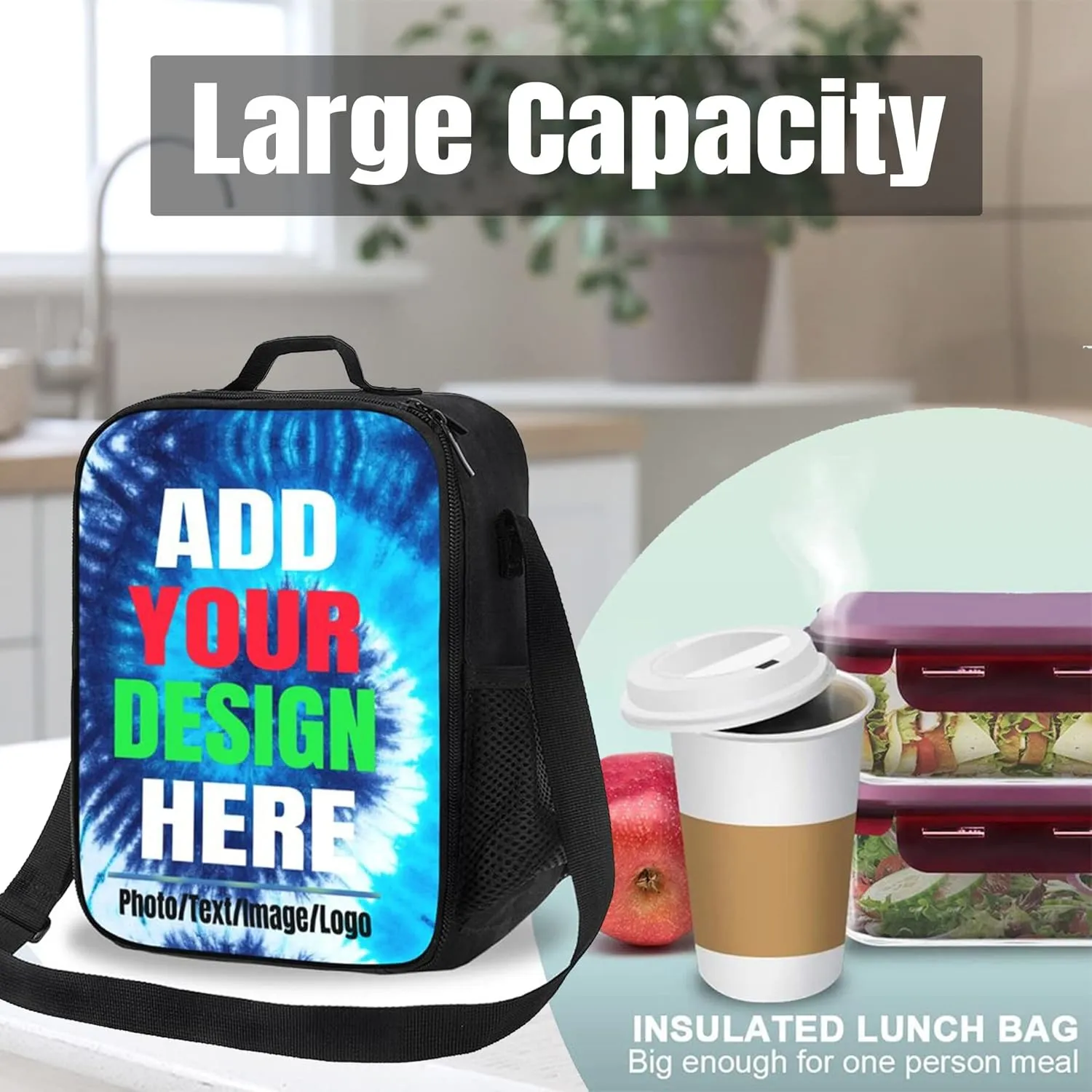 Custom Insulated Lunch Box for Girls Boys, Personalized Insulated Lunch Box with Your Photos Tex, Customized Reusable Lunch Bag Leakproof Cooler Tote Bag for School Office Travel Picnic