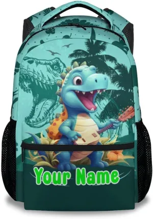 Custom Kids Backpack School Bookbags, Dinosaur Backpack for Girls Boys, 17 Inch School Backpacks for Primary Elementary, Cute Bookbag with Adjustable Straps, Green
