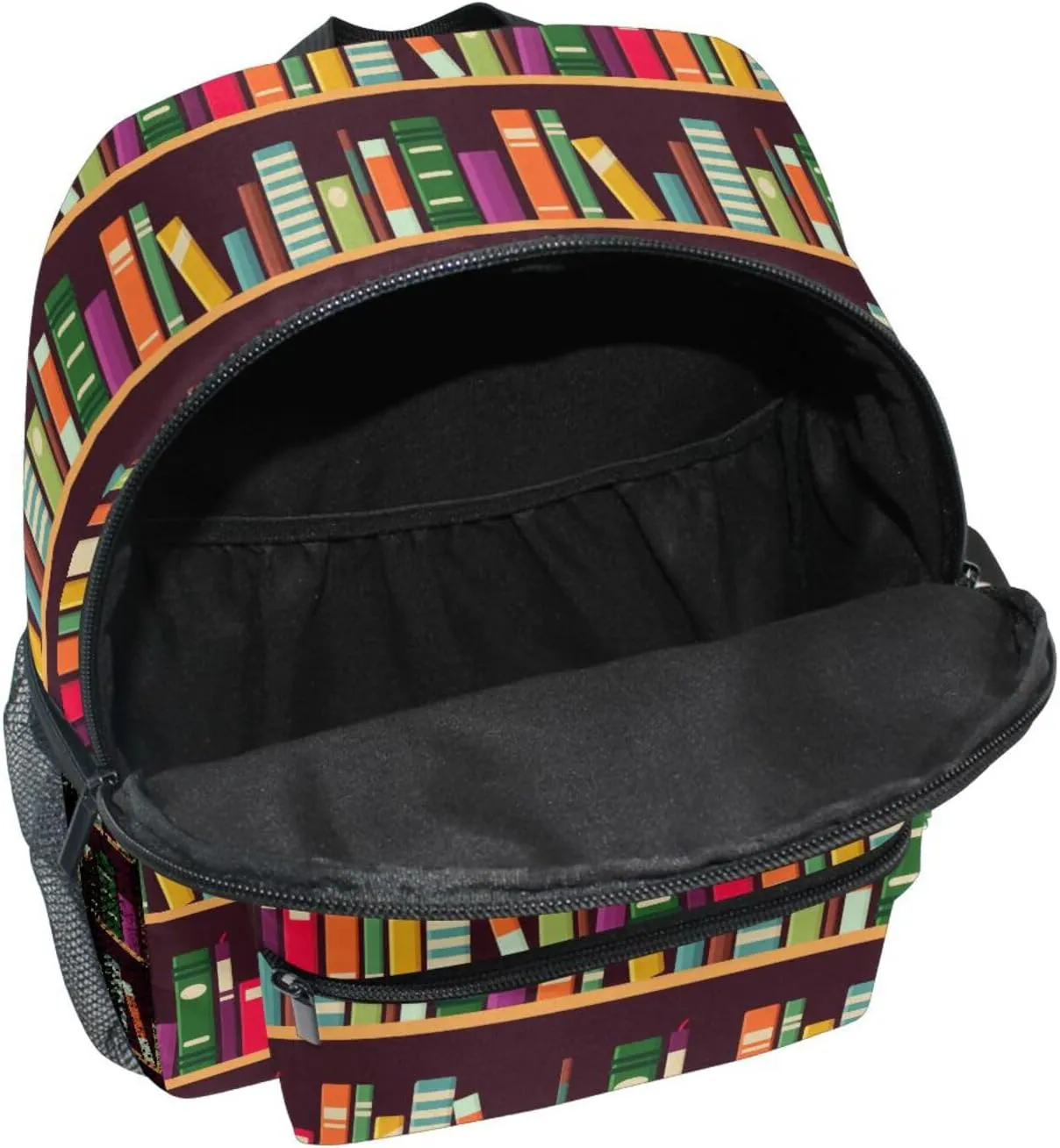 Custom Kid's Name Toddler Backpack for Boys Girls Bookshelf Pattern with Books Personalized Daycare Preschool Kindergarten Bookbag S