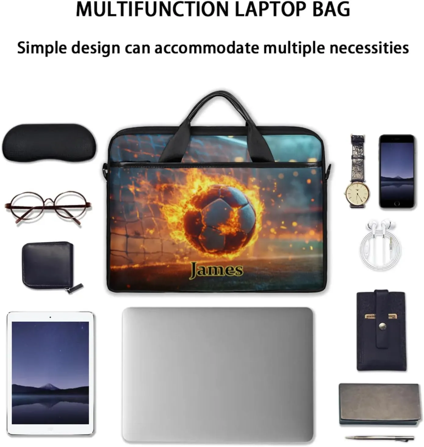 Custom-Laptop-Bag for-Adults Women Men Personalized with-Name Computer-Bag Colorful Basketball