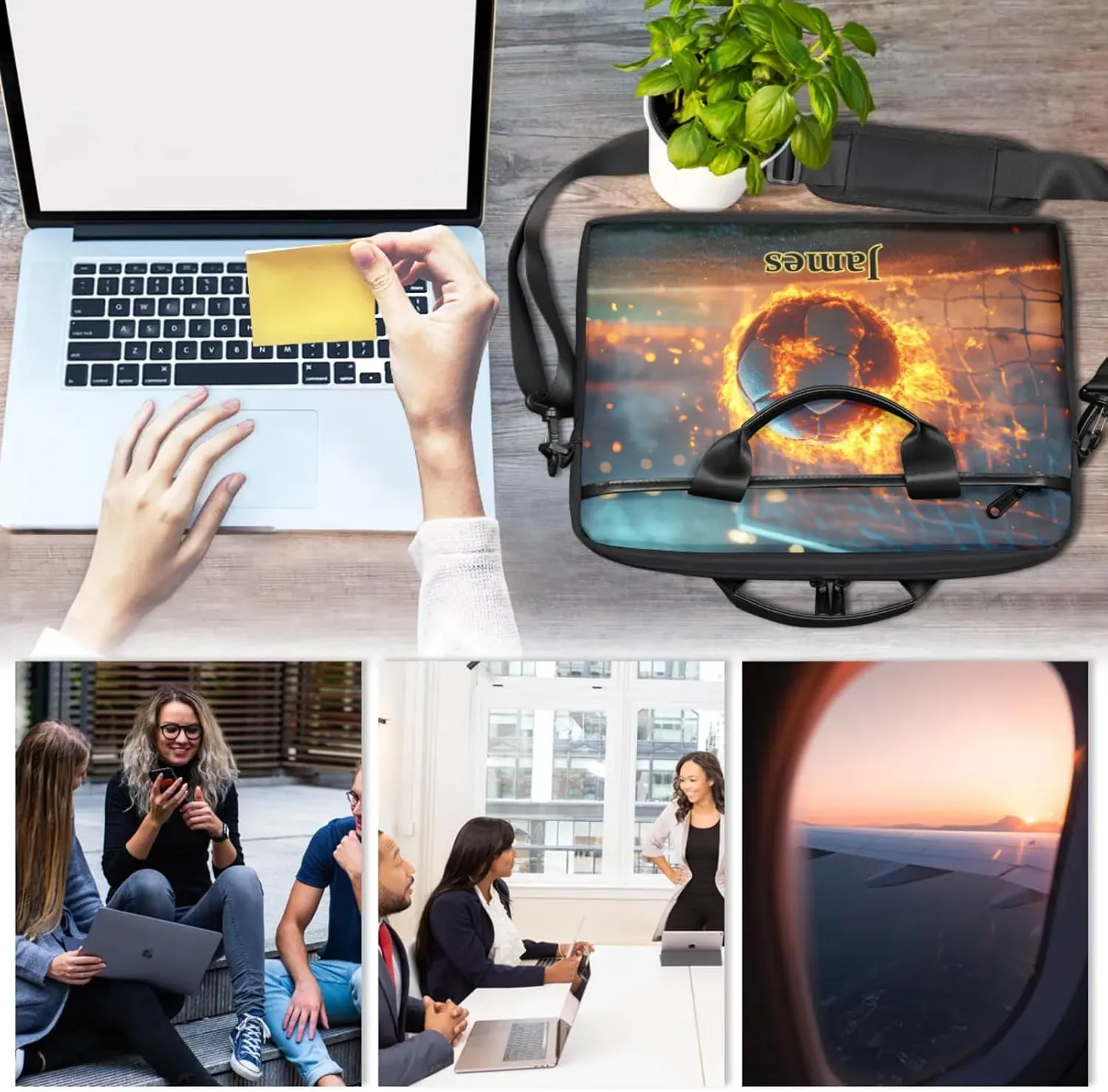 Custom-Laptop-Bag for-Adults Women Men Personalized with-Name Computer-Bag Colorful Basketball