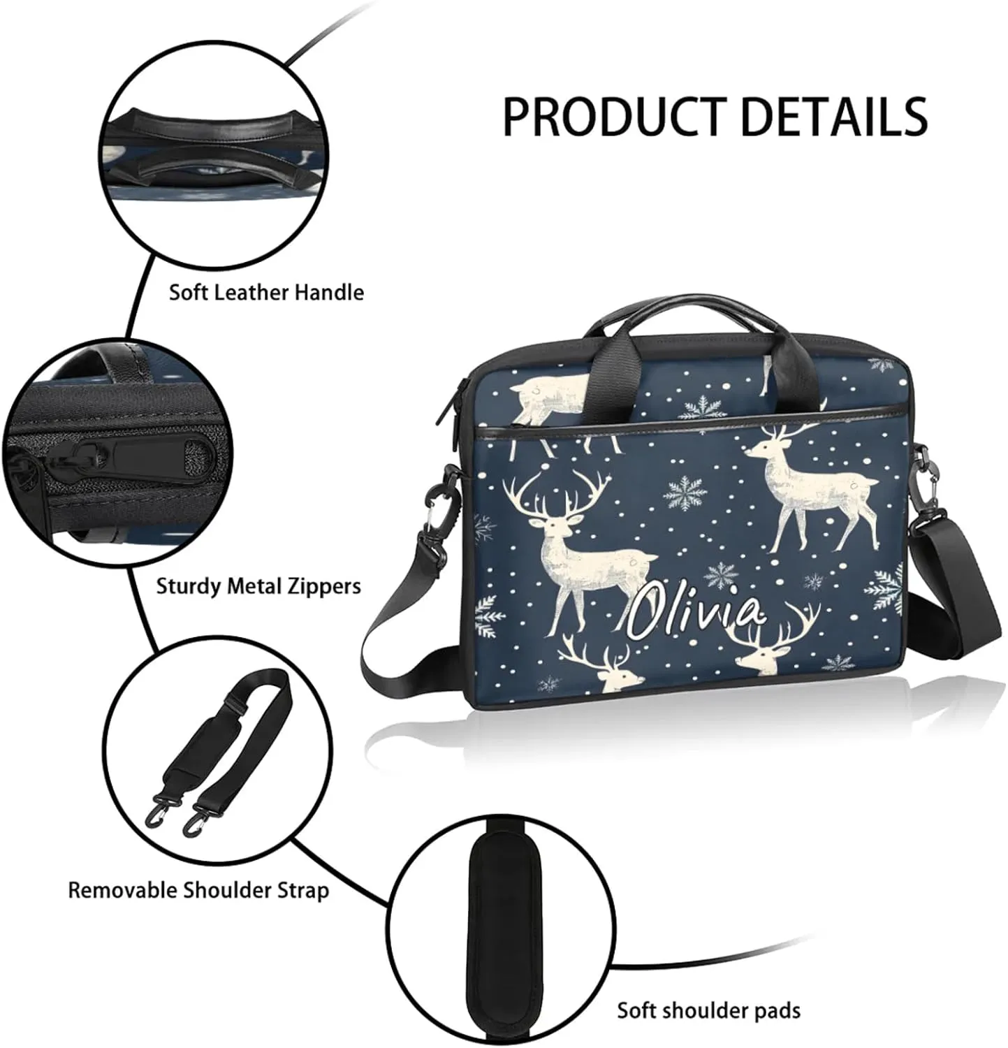 Custom Laptop Bag with Name Personalized 15 Inch Shoulder Computer Bag