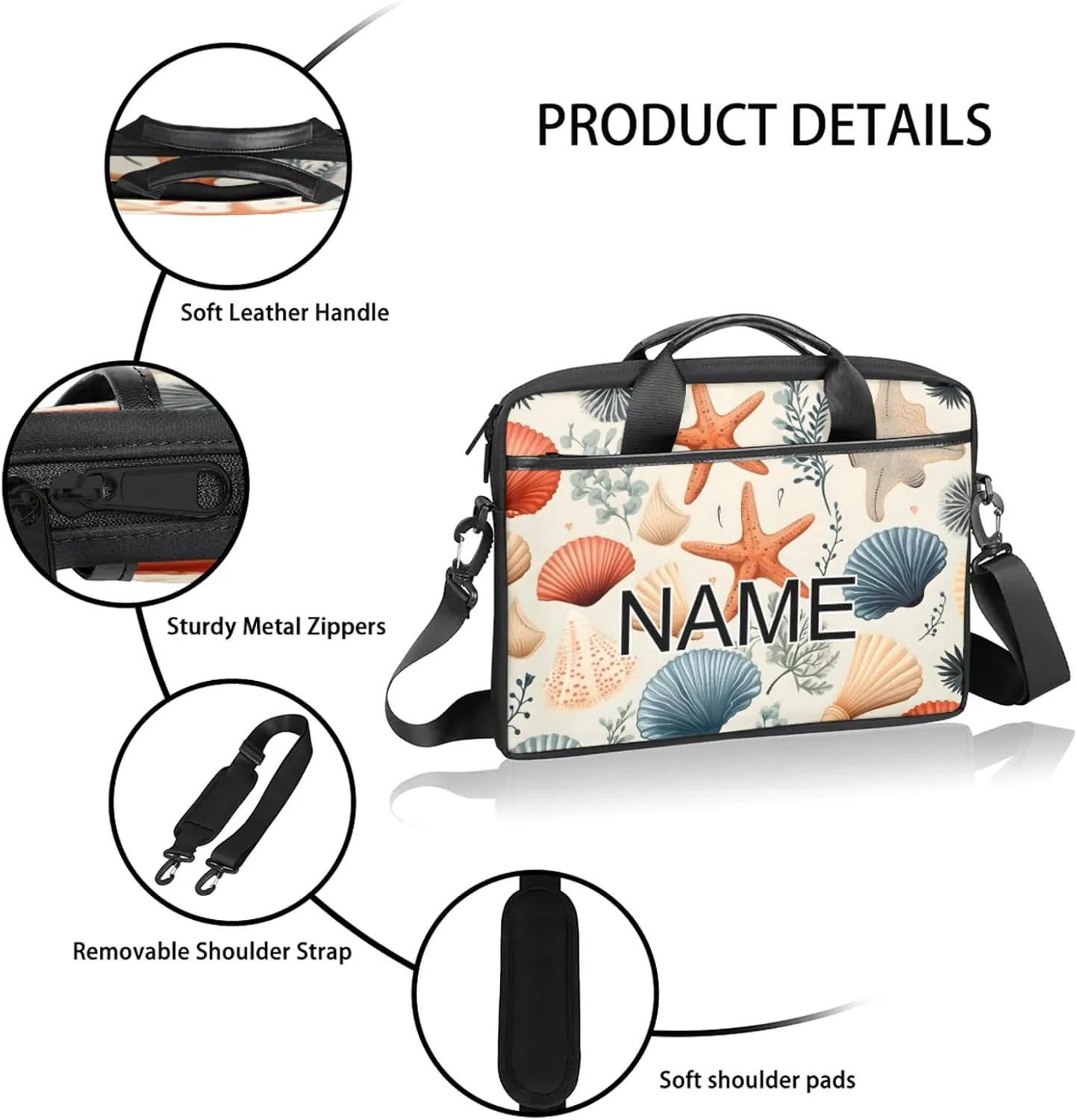 Custom Laptop Bag with Name Personalized 15 Inch Shoulder Computer Bag