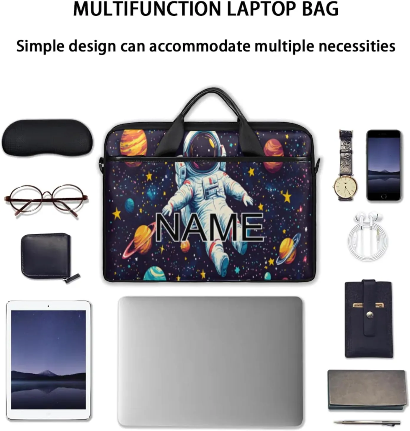 Custom Laptop Bag with Name Personalized 15 Inch Shoulder Computer Bag