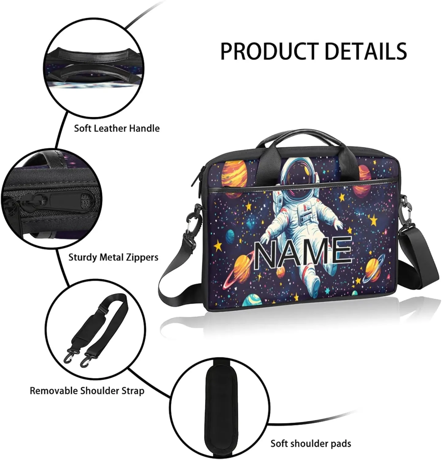 Custom Laptop Bag with Name Personalized 15 Inch Shoulder Computer Bag