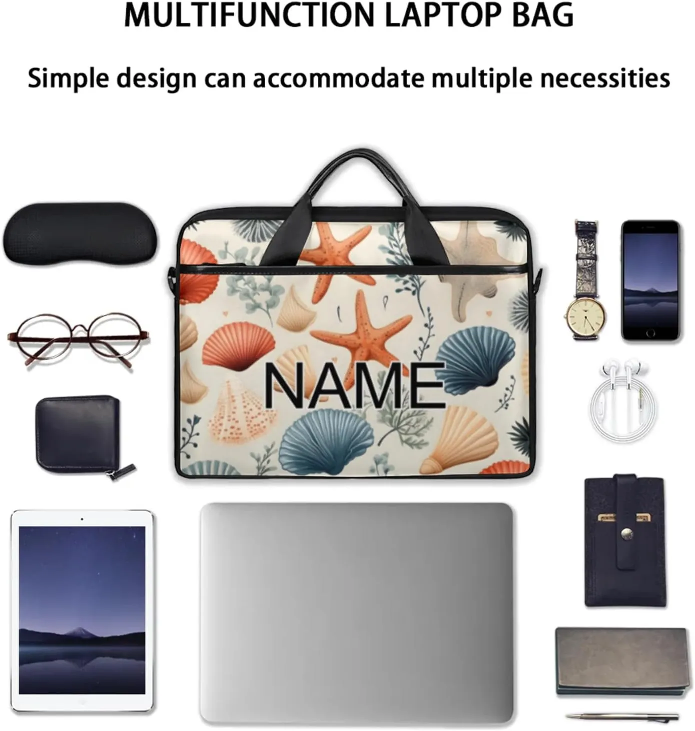 Custom Laptop Bag with Name Personalized 15 Inch Shoulder Computer Bag