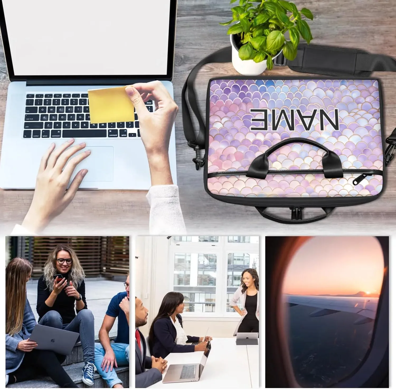 Custom Laptop Bag with Name Personalized 15 Inch Shoulder Computer Bag