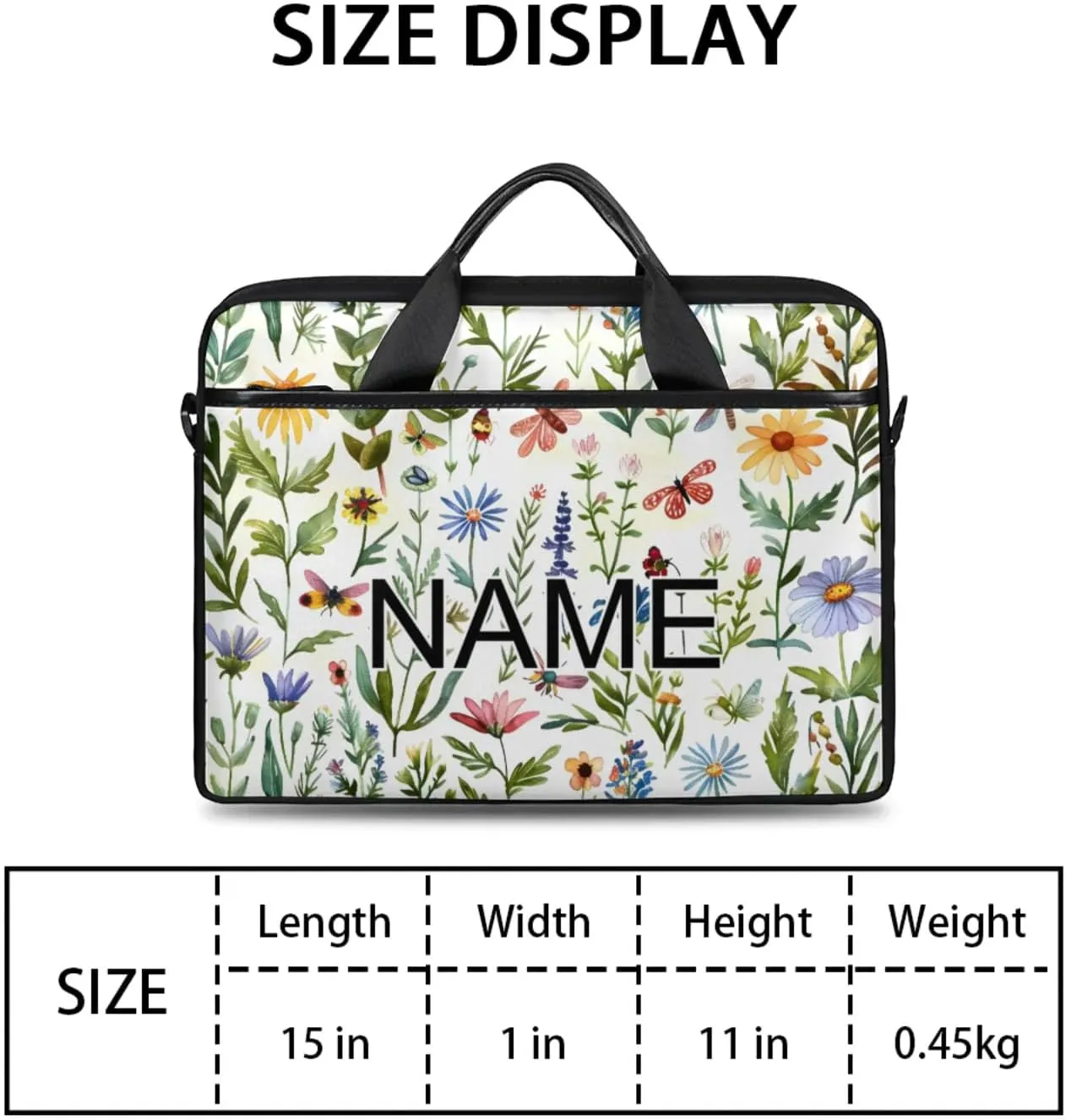 Custom Laptop Bag with Name Personalized 15 Inch Shoulder Computer Bag