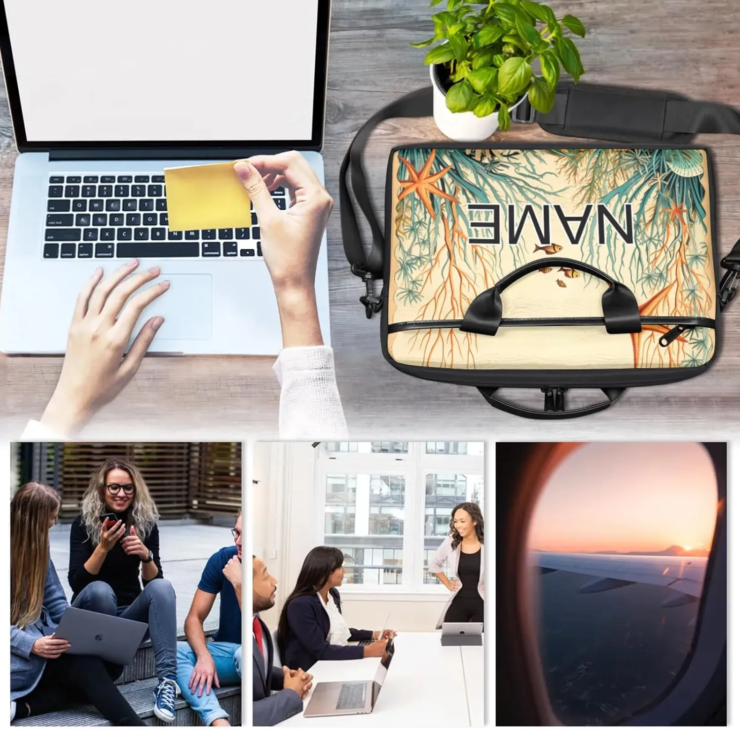 Custom Laptop Bag with Name Personalized 15 Inch Shoulder Computer Bag