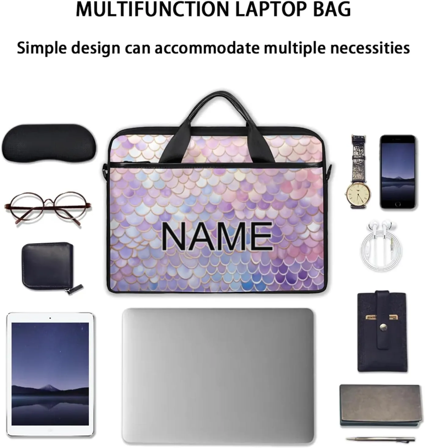 Custom Laptop Bag with Name Personalized 15 Inch Shoulder Computer Bag