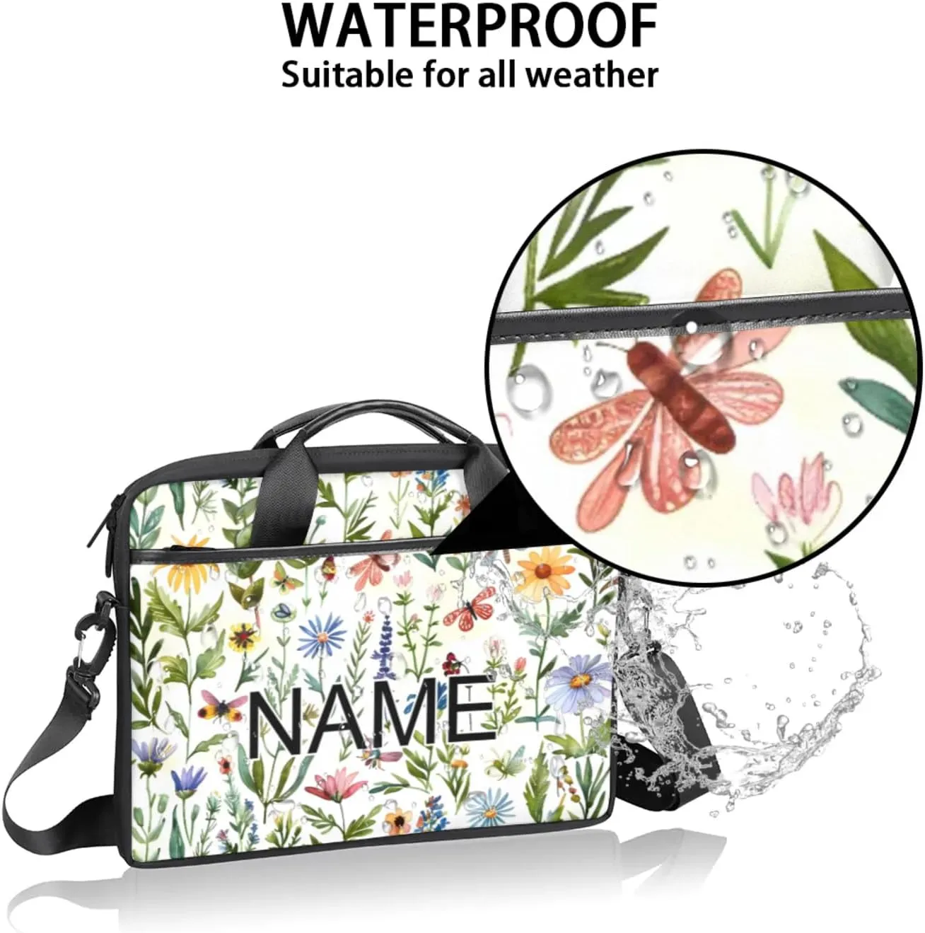 Custom Laptop Bag with Name Personalized 15 Inch Shoulder Computer Bag