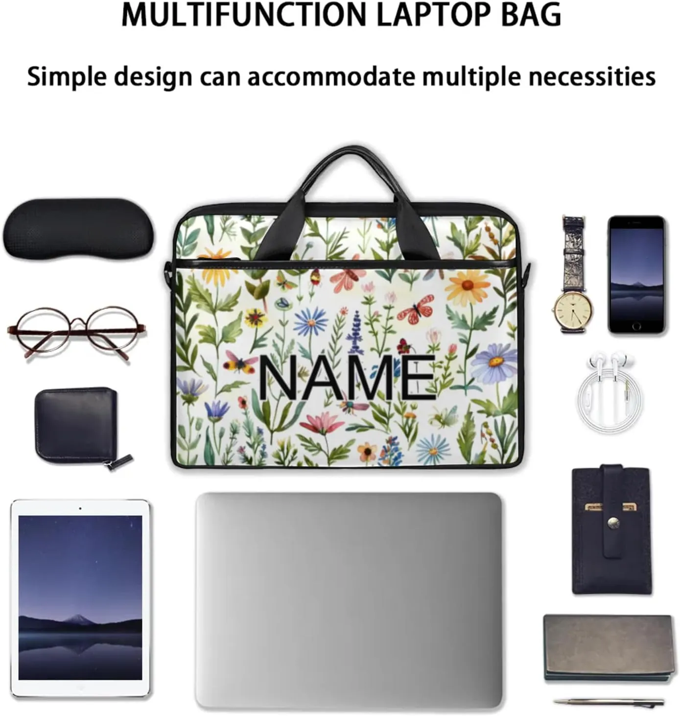 Custom Laptop Bag with Name Personalized 15 Inch Shoulder Computer Bag