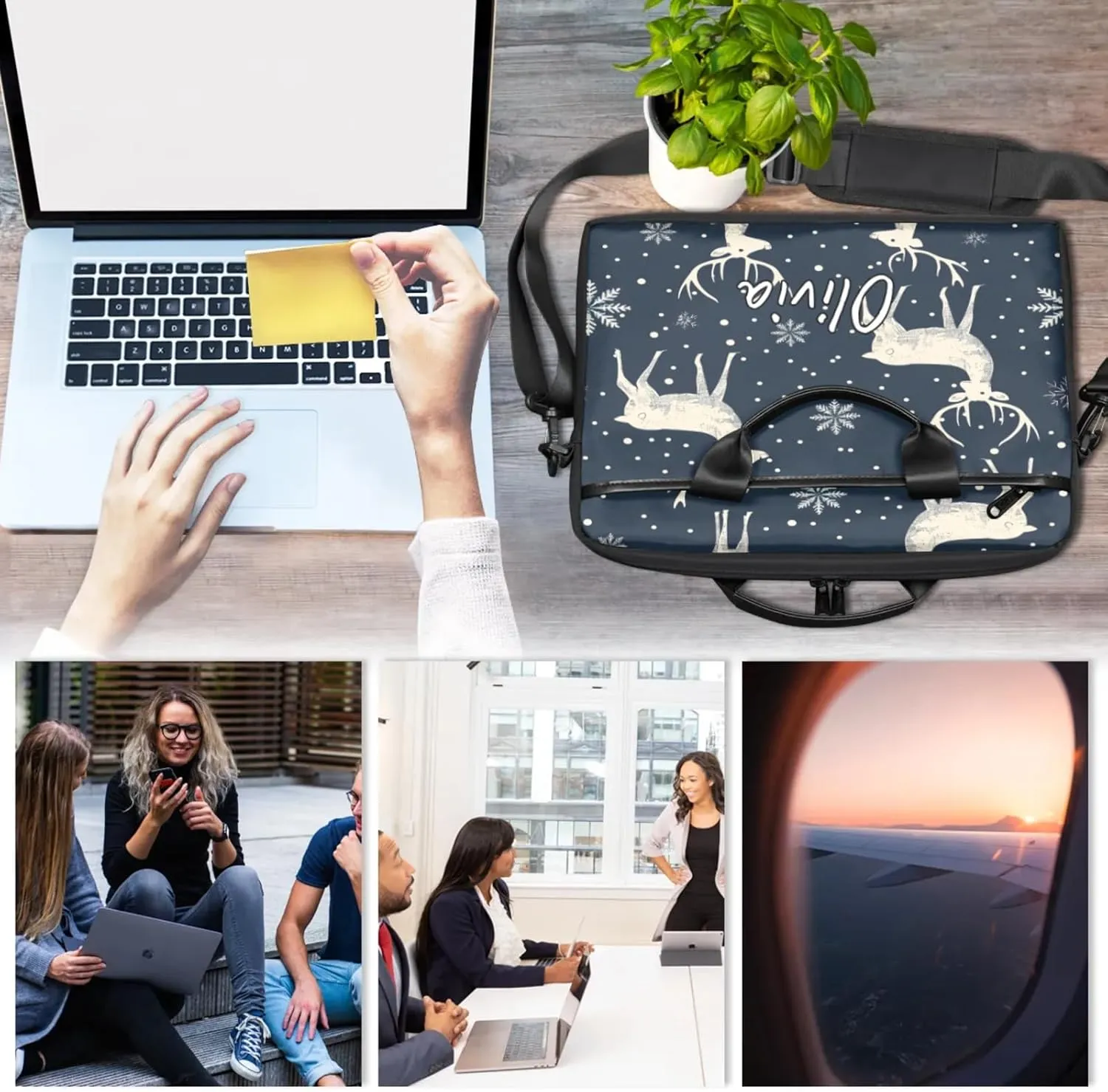 Custom Laptop Bag with Name Personalized 15 Inch Shoulder Computer Bag