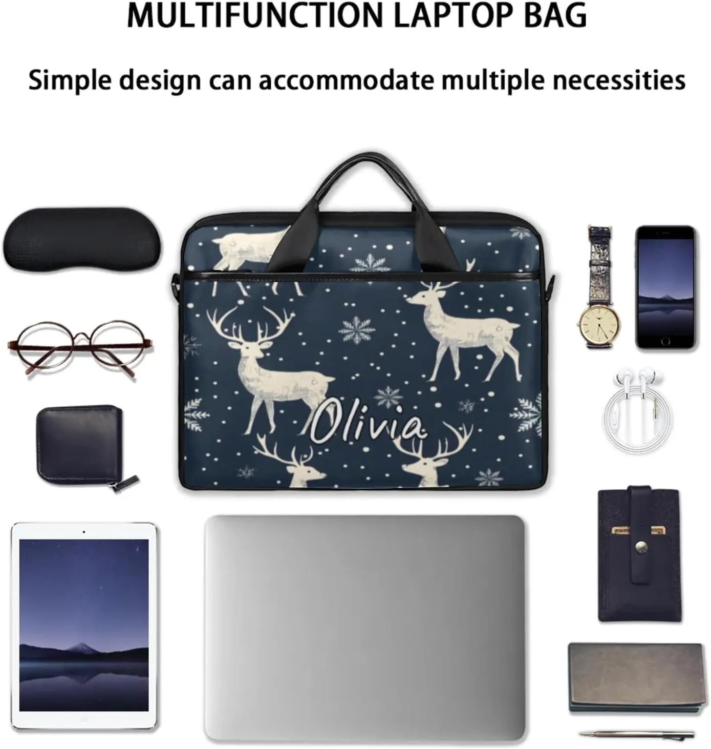 Custom Laptop Bag with Name Personalized 15 Inch Shoulder Computer Bag