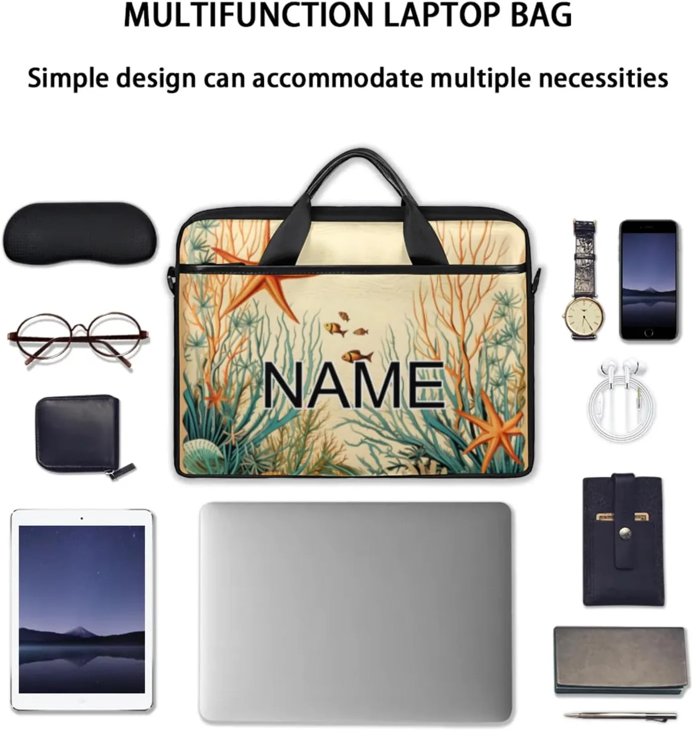 Custom Laptop Bag with Name Personalized 15 Inch Shoulder Computer Bag