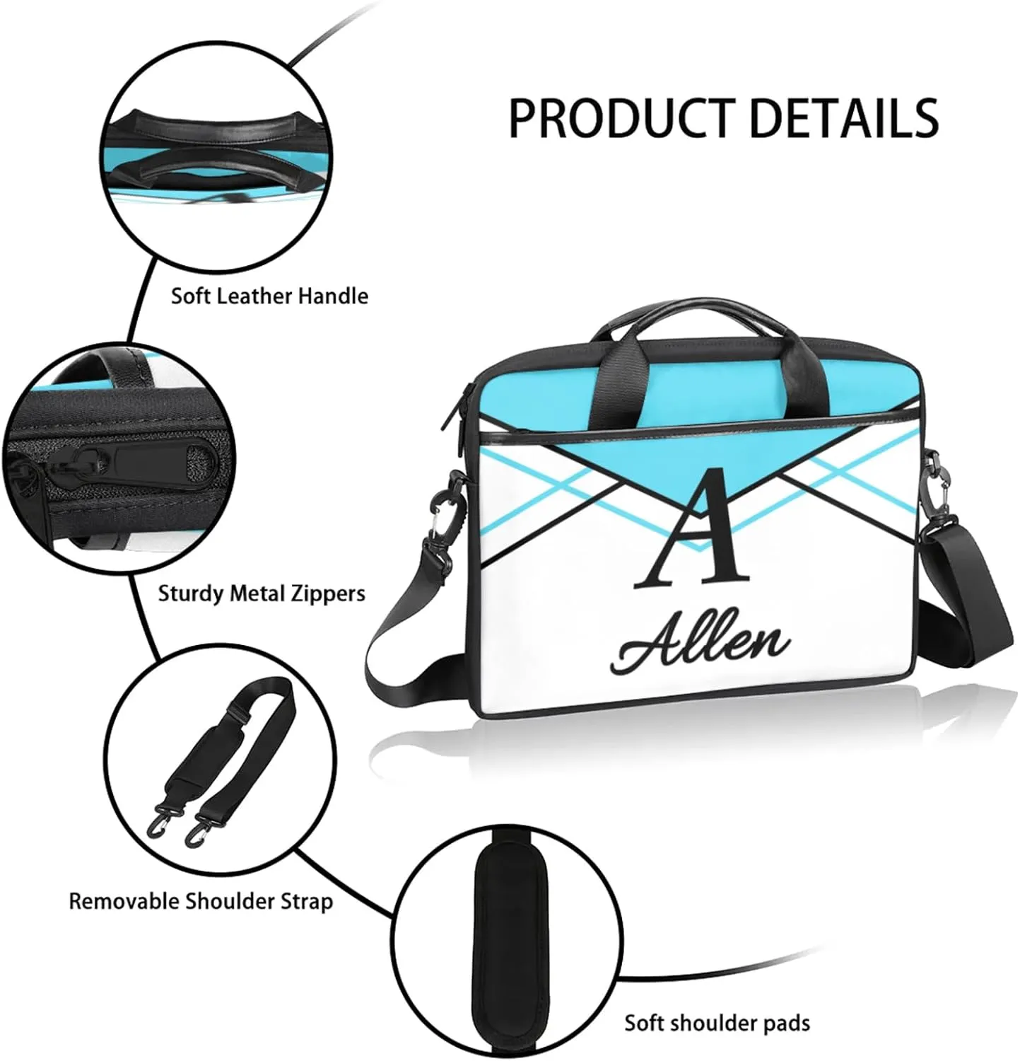 Custom Laptop Bag,Personalized Shoulder Bag for Laptop,Portable Computer Bag,Gifts for Business Office White Stitching