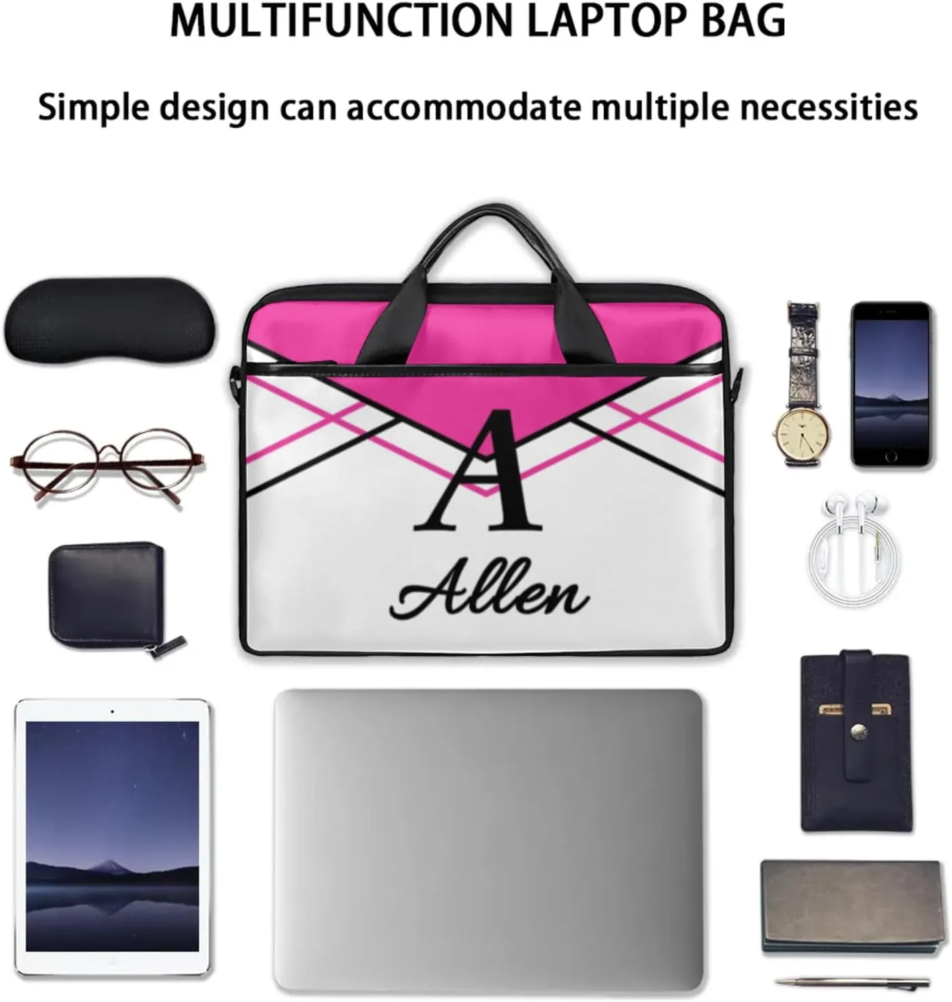 Custom Laptop Bag,Personalized Shoulder Bag for Laptop,Portable Computer Bag,Gifts for Business Office White Stitching