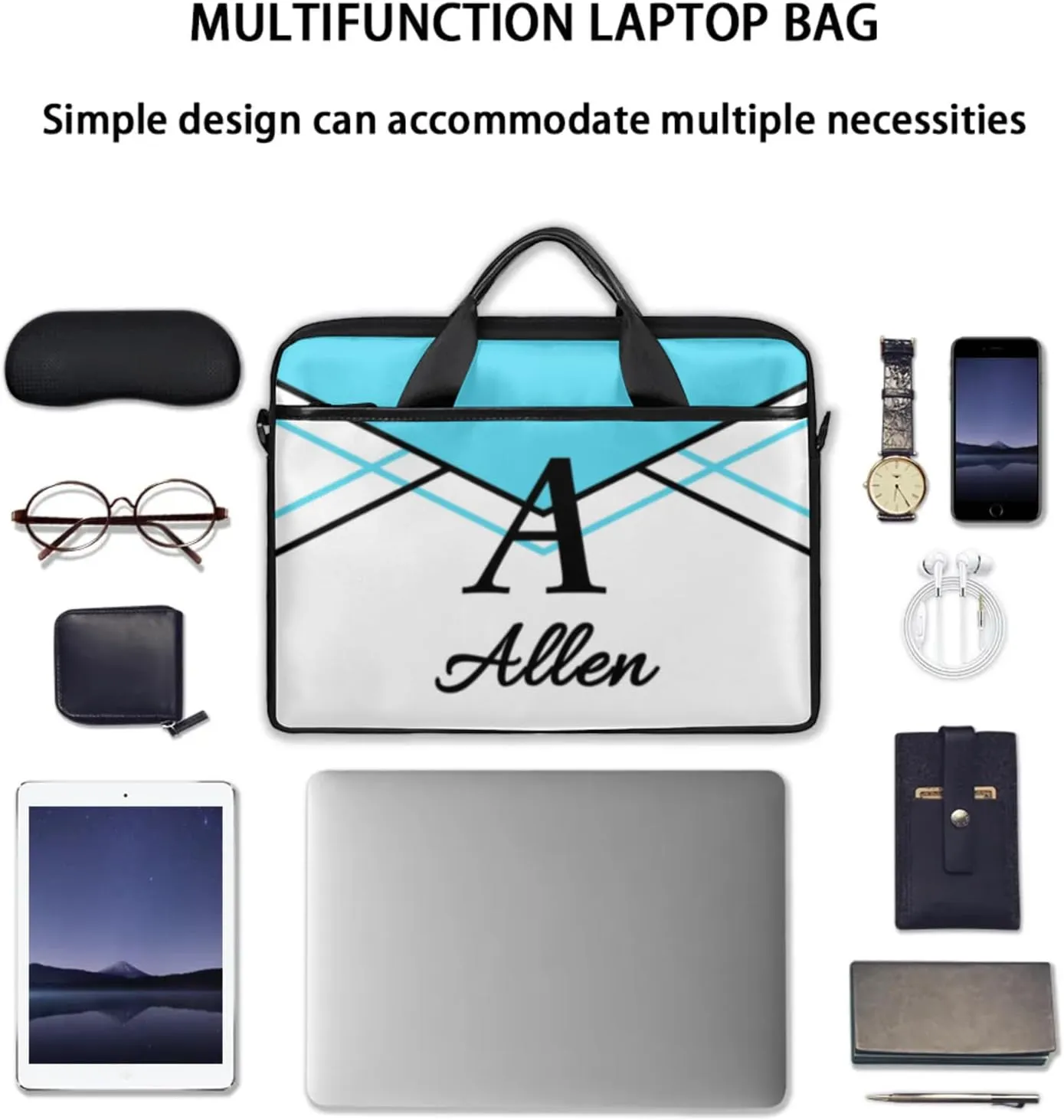 Custom Laptop Bag,Personalized Shoulder Bag for Laptop,Portable Computer Bag,Gifts for Business Office White Stitching