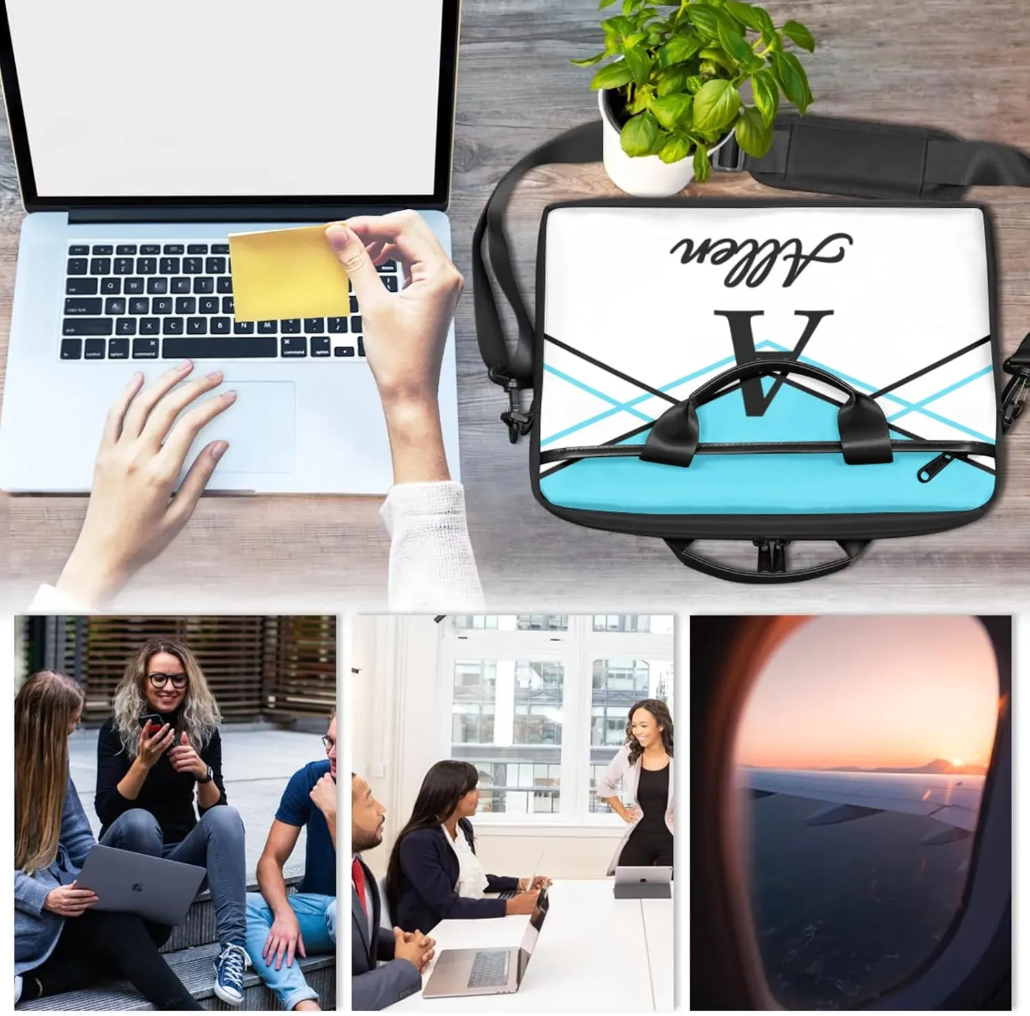 Custom Laptop Bag,Personalized Shoulder Bag for Laptop,Portable Computer Bag,Gifts for Business Office White Stitching