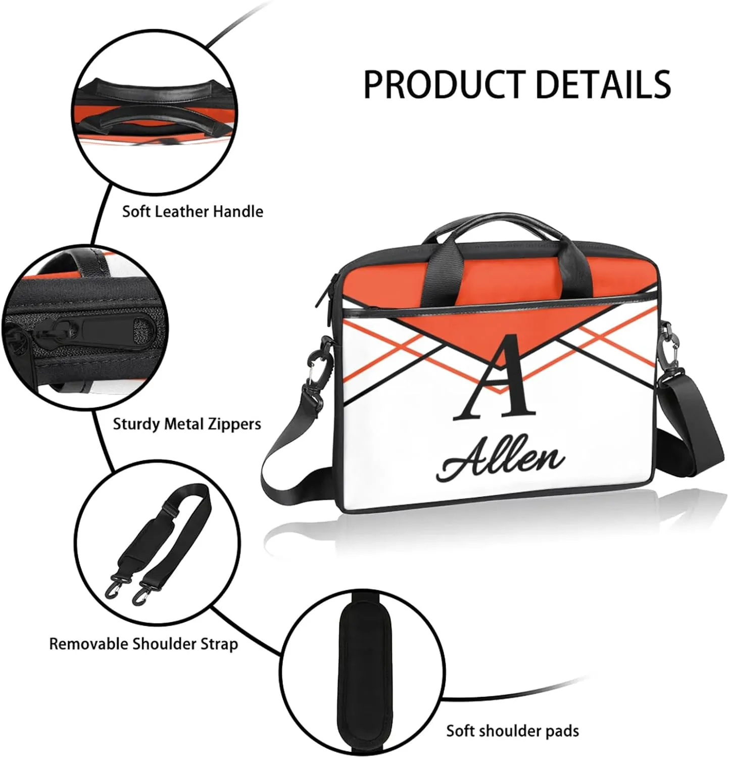Custom Laptop Bag,Personalized Shoulder Bag for Laptop,Portable Computer Bag,Gifts for Business Office White Stitching