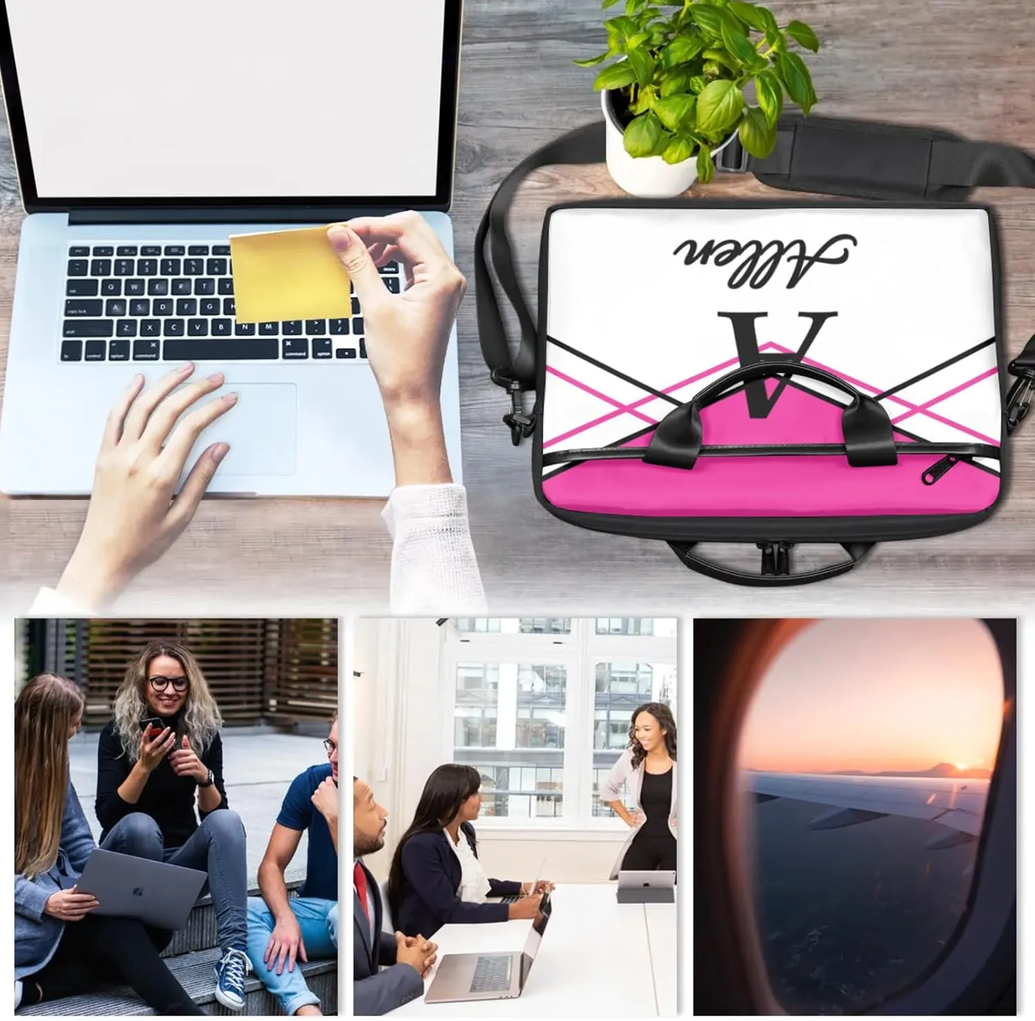 Custom Laptop Bag,Personalized Shoulder Bag for Laptop,Portable Computer Bag,Gifts for Business Office White Stitching
