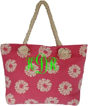 Custom Personalized Daisy Print Shopping Tote with Rope Handles