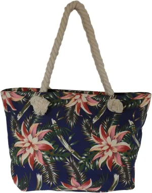 Custom Personalized Floral Print Shopping Tote with Rope Handles