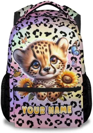 Custom School Backpack for Girls, 17 Inch Colorful Cheetah Backpacks for Kids, Cute Lightweight Bookbag