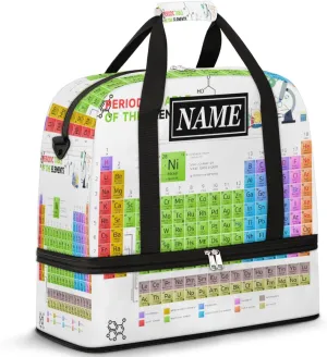 Customize Personalized Travel Duffel Bag Chemistry Period Table of The Element Sport Gym Bag for Woman Man,Waterproof Foldable Weekend Overnight Bag for Yoga Workout Training with Shoe Compartment