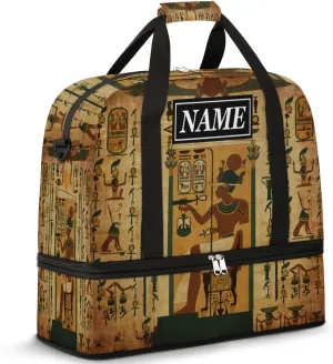 Customize Personalized Travel Duffel Bag Egypt Pharaoh Papyrus Mural Sport Gym Bag for Woman Man,Waterproof Foldable Weekend Overnight Bag for Yoga Workout Training with Shoe Compartment