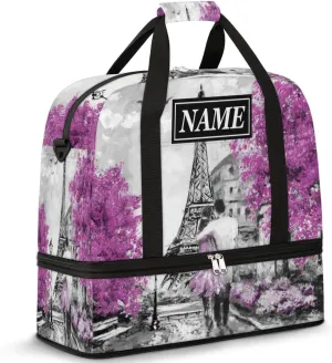 Customize Personalized Travel Duffel Bag France Paris Eiffel Tower Sport Gym Bag for Woman Man,Waterproof Foldable Weekend Overnight Bag for Yoga Workout Training with Shoe Compartment